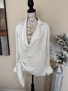 LBLC the label Cream Wrap-Style Blouse with Side Knot